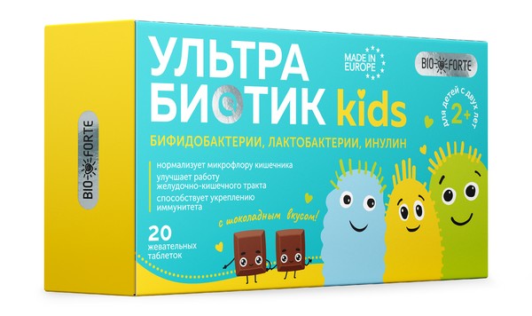 BIOFORTE/BIO FORTE УЛЬТРА БИОТИК KIDS ТАБЛЕТКИ ЖЕВАТЕЛЬНЫЕ [ШОКОЛАД]    №20