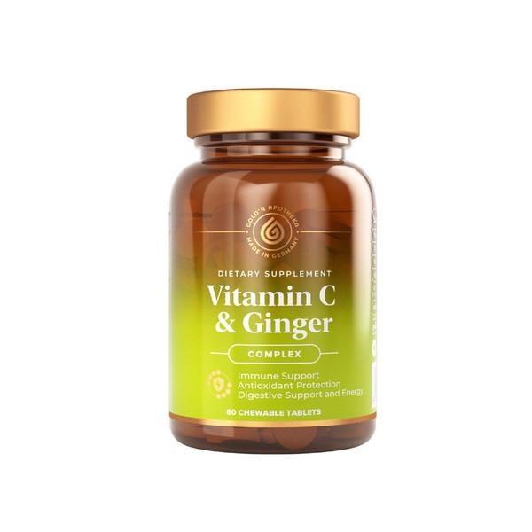 GOLDN APOTHEKA CHEWABLE VITAMIN C & GINGER/ВИТАМИН C И ИМБИРЬ ТАБЛЕТКИ ЖЕВАТЕЛЬНЫЕ 600 МГ №60