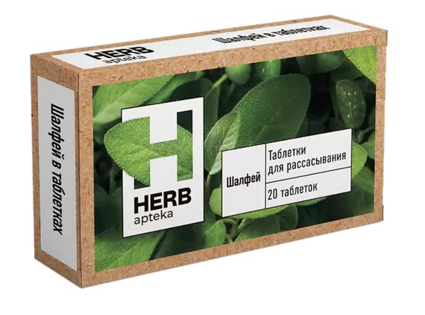 HERB APTEKA ШАЛФЕЙ ТАБЛЕТКИ ДЛЯ РАССАСЫВАНИЯ  1080 МГ №20