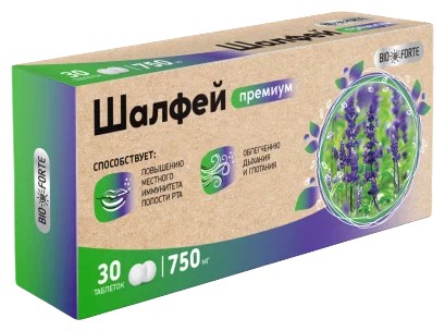 BIOFORTE/BIO FORTE ШАЛФЕЙ ПРЕМИУМ С ЭФИРНЫМ МАСЛОМ ТАБЛЕТКИ ДЛЯ РАССАСЫВАНИЯ 750 МГ №30