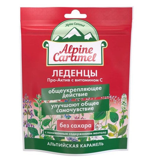 ALPINE CARAMEL/АЛЬПИЙСКАЯ КАРАМЕЛЬ ЛЕДЕНЦЫ ПРО-АКТИВ С ВИТАМИНОМ С Б/САХАРА ЛЕДЕНЦЫ  75 Г №1