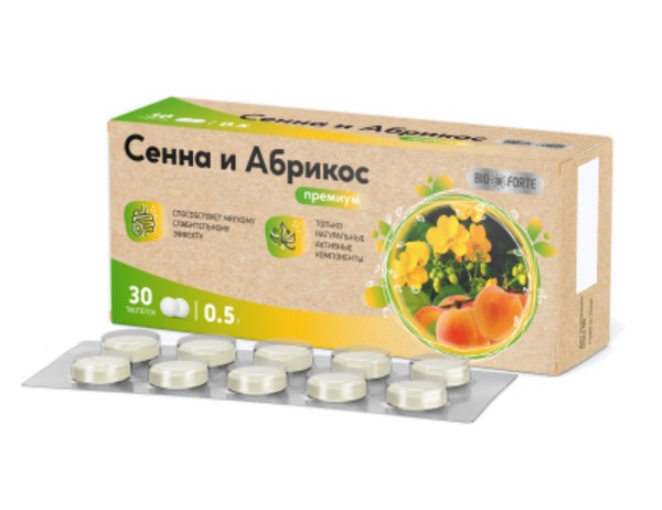 BIOFORTE/BIO FORTE СЕННА И АБРИКОС ТАБЛЕТКИ  0,5  №30
