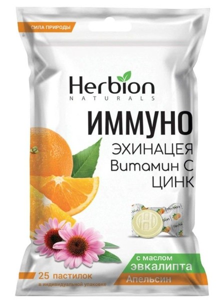 HERBION ИММУНО ЭХИНАЦЕЯ+ВИТАМИН C+ЦИНК ПАСТИЛКИ [АПЕЛЬСИН]  2,5 Г №25