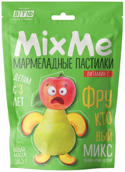 MIXME ВИТАМИН С ФРУКТОВЫЙ МИКС ЯБЛОКО/ПЕРСИК/ГРУША ПАСТИЛКИ ЖЕВАТЕЛЬНЫЕ  58,5 Г №1
