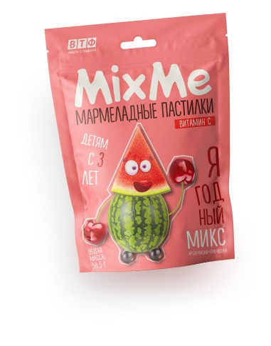 MIXME ВИТАМИН С ЯГОДНЫЙ МИКС АРБУЗ/ВИШНЯ/ЧЕРНАЯ СМОРОДИНА ПАСТИЛКИ ЖЕВАТЕЛЬНЫЕ  58,5 Г №1