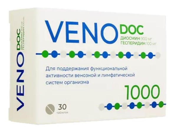 VENO DOC ДИОСМИН+ГЕСПЕРИДИН ТАБЛЕТКИ ПОКРЫТЫЕ ОБОЛОЧКОЙ 900 МГ+100 МГ 1,6 Г №30