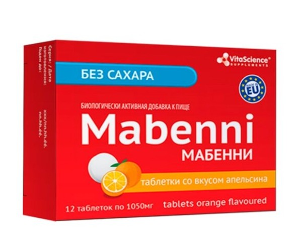 VITALIFE/VITASCIENCE МАБЕННИ/MABENNI ТАБЛЕТКИ ЖЕВАТЕЛЬНЫЕ [АПЕЛЬСИН]  1050 МГ №12