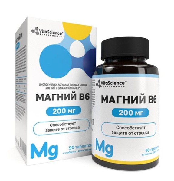 VITALIFE/VITASCIENCE МАГНИЙ В6 ФОРТЕ ТАБЛЕТКИ 200 МГ+1,5 МГ 1,288 Г №90