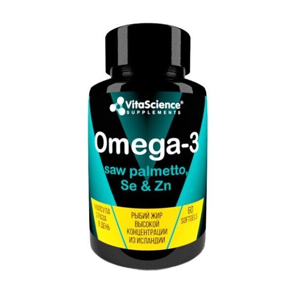 VITALIFE/VITASCIENCE ОМЕГА-3 ЭКСТРАКТ ПАЛЬМЫ САБАЛЬ, SE И ZN КАПСУЛЫ    №60