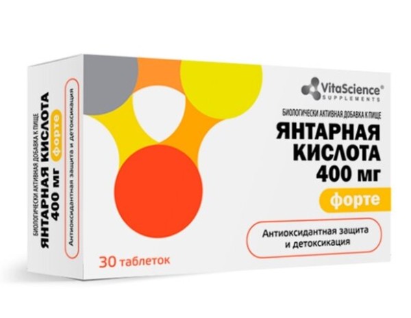 VITALIFE/VITASCIENCE ЯНТАРНАЯ КИСЛОТА ФОРТЕ ТАБЛЕТКИ 400 МГ 800 МГ №30