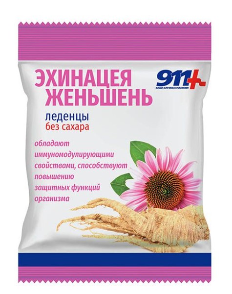 911 ЛЕДЕНЦЫ ЭХИНАЦЕЯ/ЖЕНЬШЕНЬ С ВИТАМИНОМ С БЕЗ САХАРА ЛЕДЕНЦЫ  50 Г №1