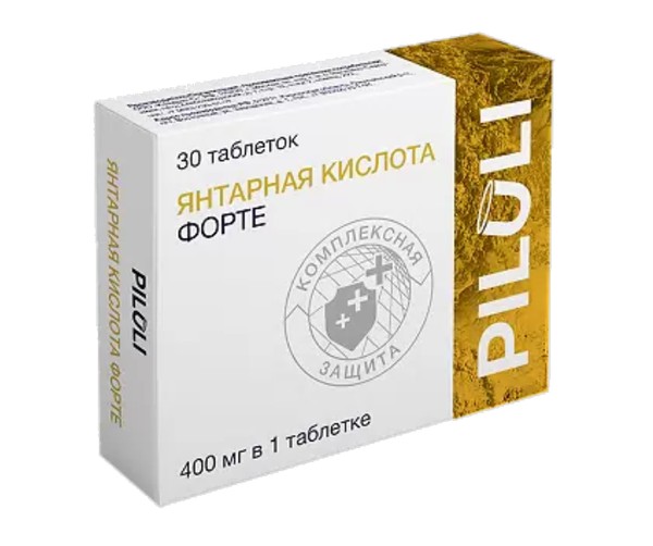 PILULI ЯНТАРНАЯ КИСЛОТА ФОРТЕ ТАБЛЕТКИ ПОКРЫТЫЕ ОБОЛОЧКОЙ 400 МГ 0,66 Г №30