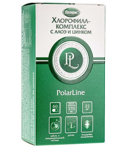 POLARLINE ХЛОРОФИЛЛ-КОМПЛЕКС С АЛОЭ И ЦИНКОМ КАПСУЛЫ  370 МГ №60