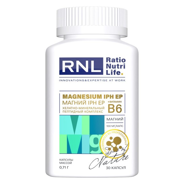 RNL/RATIONUTRILIFE ХЕЛАТНО-МИНЕРАЛЬНЫЙ ПЕПТИДНЫЙ КОМПЛЕКС МАГНИЙ С ВИТАМИН В6 IPH AVN КАПСУЛЫ  710 МГ №30