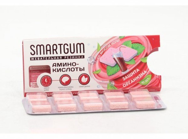 SMARTGUM/СМАРТГАМ АМИНОКИСЛОТЫ ТАБЛЕТКИ ЖЕВАТЕЛЬНЫЕ  1100 МГ №10