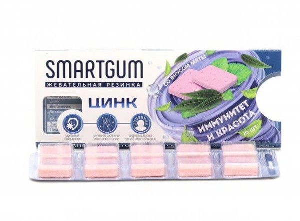 SMARTGUM/СМАРТГАМ ЦИНК ТАБЛЕТКИ ЖЕВАТЕЛЬНЫЕ  1100 МГ №10