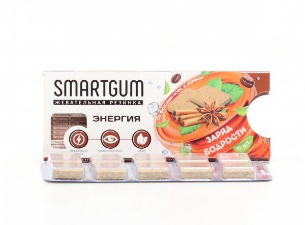 SMARTGUM/СМАРТГАМ ЭНЕРГИЯ ТАБЛЕТКИ ЖЕВАТЕЛЬНЫЕ  1100 МГ №10
