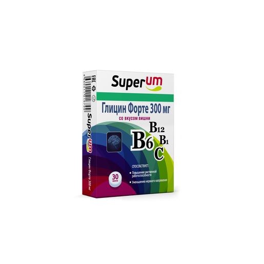 SUPERUM/СУПЕРУМ ГЛИЦИН ФОРТЕ ТАБЛЕТКИ [ВИШНЯ] 300 МГ 634 МГ №30