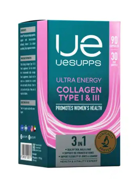UESUPPS/УЕСАППС ULTRA ENERGY КОЛЛАГЕН 1 И 3 ТИПА КАПСУЛЫ    №90