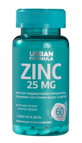 URBAN FORMULA ZINC ЦИНКА ХЕЛАТ ТАБЛЕТКИ 25 МГ 350 МГ №60