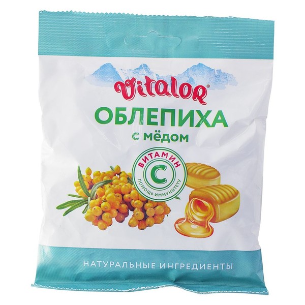 ВИТАЛОР ЛЕДЕНЦЫ С ВИТАМИНОМ С СО ВКУСОМ ОБЛЕПИХИ С МЕДОМ КАРАМЕЛЬ  60 Г №1