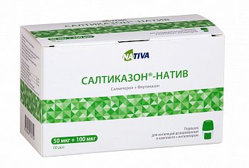 САЛТИКАЗОН-НАТИВ ПОРОШОК ДЛЯ ИНГАЛЯЦИЙ ДОЗИРОВАННЫЙ 50 МКГ+100 МКГ   №60