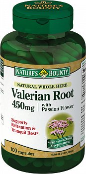 NATURES BOUNTY КОРЕНЬ ВАЛЕРИАНЫ С ЦВЕТАМИ ПАССИФЛОРЫ КАПСУЛЫ 450 МГ   №100
