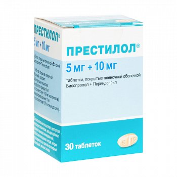 ПРЕСТИЛОЛ ТАБЛЕТКИ ПОКРЫТЫЕ ПЛЕНОЧНОЙ ОБОЛОЧКОЙ 5 МГ+10 МГ   №30
