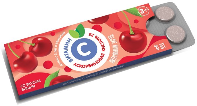 ВТФ АСКОРБИНОВАЯ КИСЛОТА 25 ТАБЛЕТКИ ЖЕВАТЕЛЬНЫЕ [ВИШНЯ] 25 МГ 0,77 Г №10
