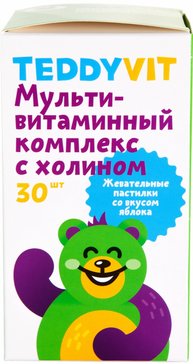TEDDYVIT МУЛЬТИВИТАМИННЫЙ КОМПЛЕКС С ХОЛИНОМ ПАСТИЛКИ ЖЕВАТЕЛЬНЫЕ [ЯБЛОКО]    №30