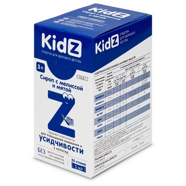 KIDZ С МЕЛИССОЙ И МЯТОЙ ВНИМАНИЕ/УСИДЧИВОСТЬ СИРОП  5 МЛ №20