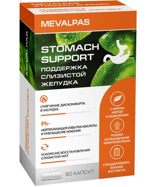MEVALPAS STOMACH SUPPORT ПОДДЕРЖКА СЛИЗИСТОЙ ЖЕЛУДКА КАПСУЛЫ  545 МГ №60