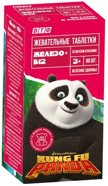 KUNG FU PANDA ЖЕЛЕЗО + В12 ТАБЛЕТКИ ЖЕВАТЕЛЬНЫЕ [КЛУБНИКА]  1,05 Г №80