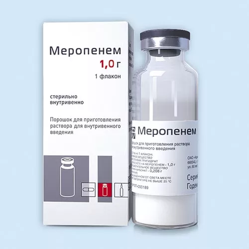МЕРОПЕНЕМ ПОРОШОК ДЛЯ ПРИГОТОВЛЕНИЯ РАСТВОРА ДЛЯ ВНУТРИВЕННОГО ВВЕДЕНИЯ 500 МГ   №10