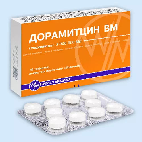 ДОРАМИТЦИН ВМ ТАБЛЕТКИ ПОКРЫТЫЕ ПЛЕНОЧНОЙ ОБОЛОЧКОЙ 3 МЛН.МЕ   №10