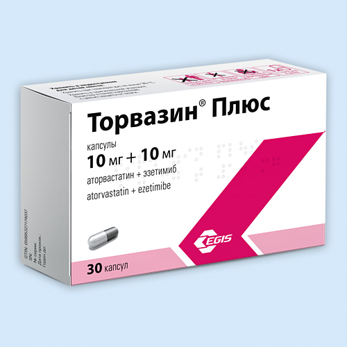 ТОРВАЗИН ПЛЮС КАПСУЛЫ 40 МГ+10 МГ   №30